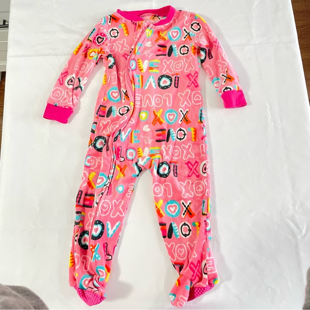Betsey Johnson Pink Love Kids One Piece Zipper Pajama 18 months